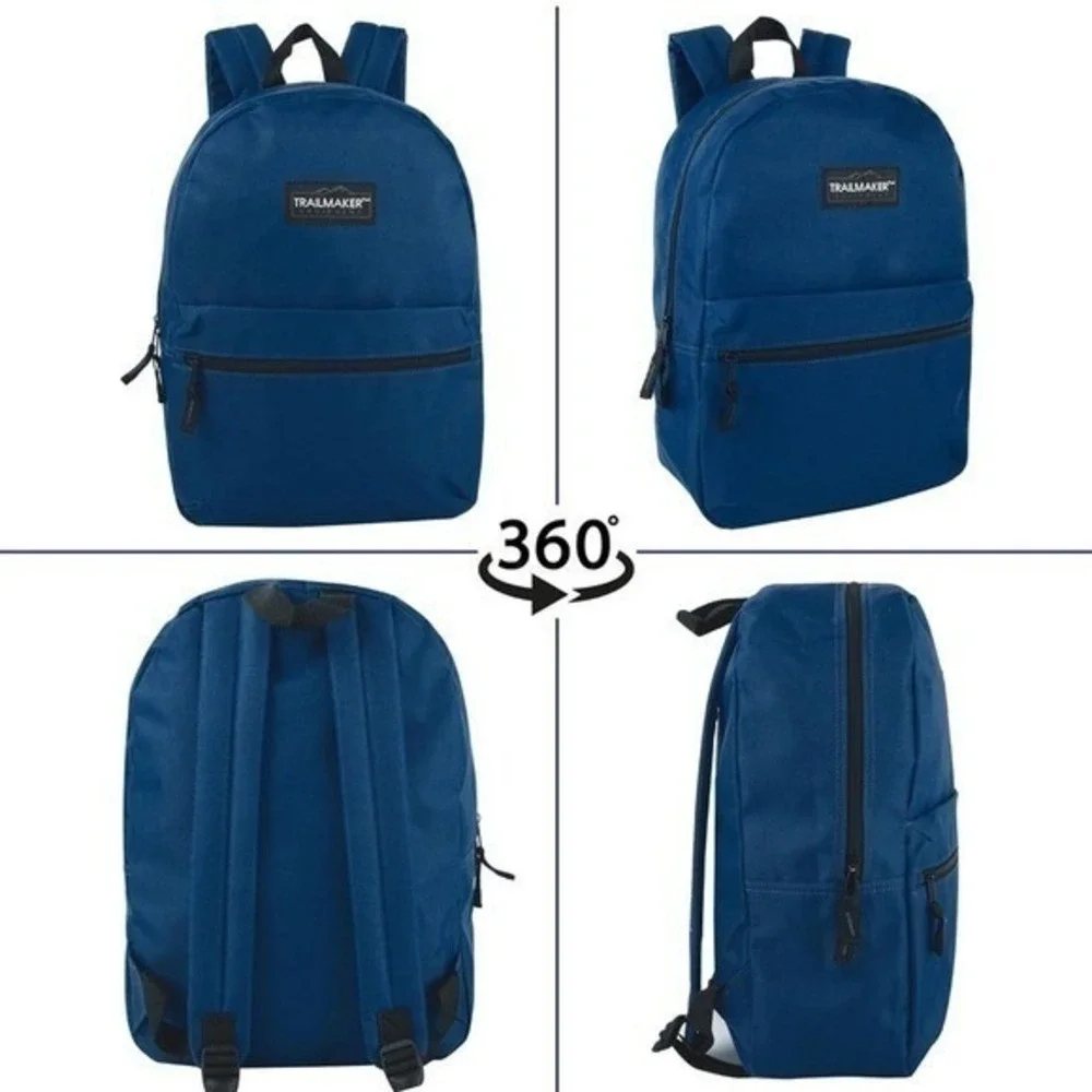 Trailmaker Navy Blue Classic Backpack Padded Straps Front Zip Pocket Unisex
